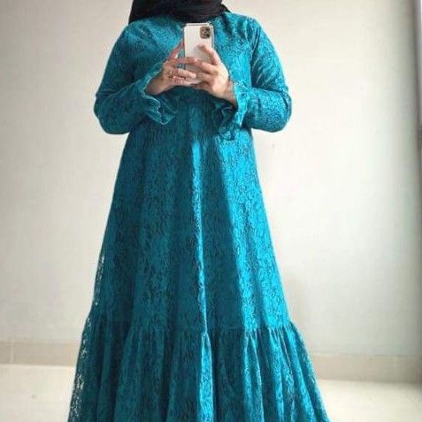 gamis brukat warna toska tua zahra kualitas butik original adem dan lembut