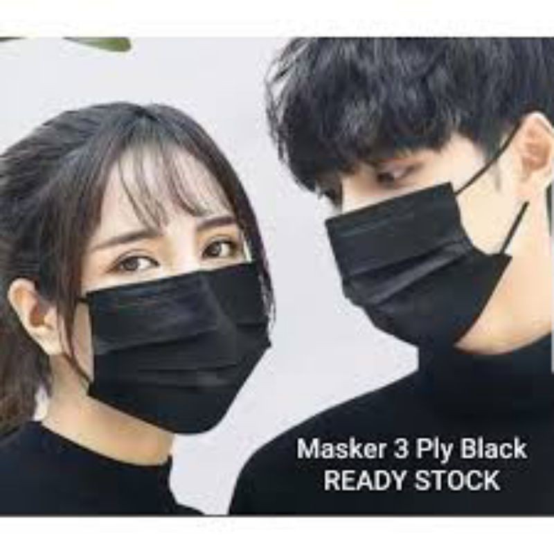 Mikusoo Masker KPOP Hitam Earloop Surgical Face Mask 3-Ply Fashion Korea 1 Box Isi 50 pcs