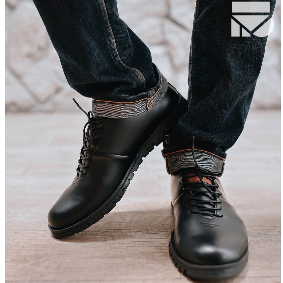 Sepatu Pantofel Klasik Pria Cowok Derby Pantopel Original Footwear | Sahara Black | FORIND x FSTP