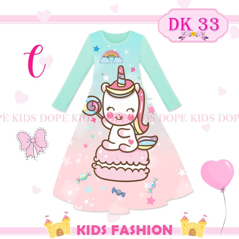 Dress Unicorn Panjang Anak Perempuan Impor ukuran 1-7tahun