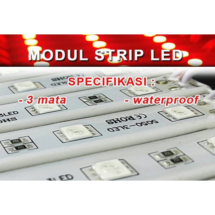 Led modul dc 12v 3 mata strip LED smd 5050 red / merah waterproof