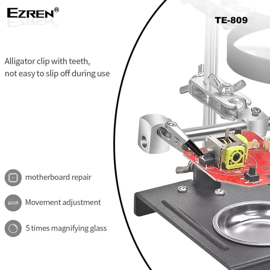 Ezren TE-809 Kaca pembesar Magnifier 5x With Auxiliary Clip Metal+Glas