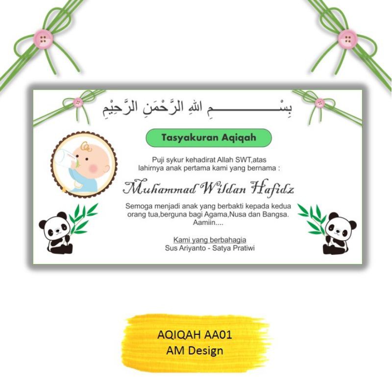 

Kartu ucapan aqiqah/undangan aqiqah murah kertas tebal kode AA01 New