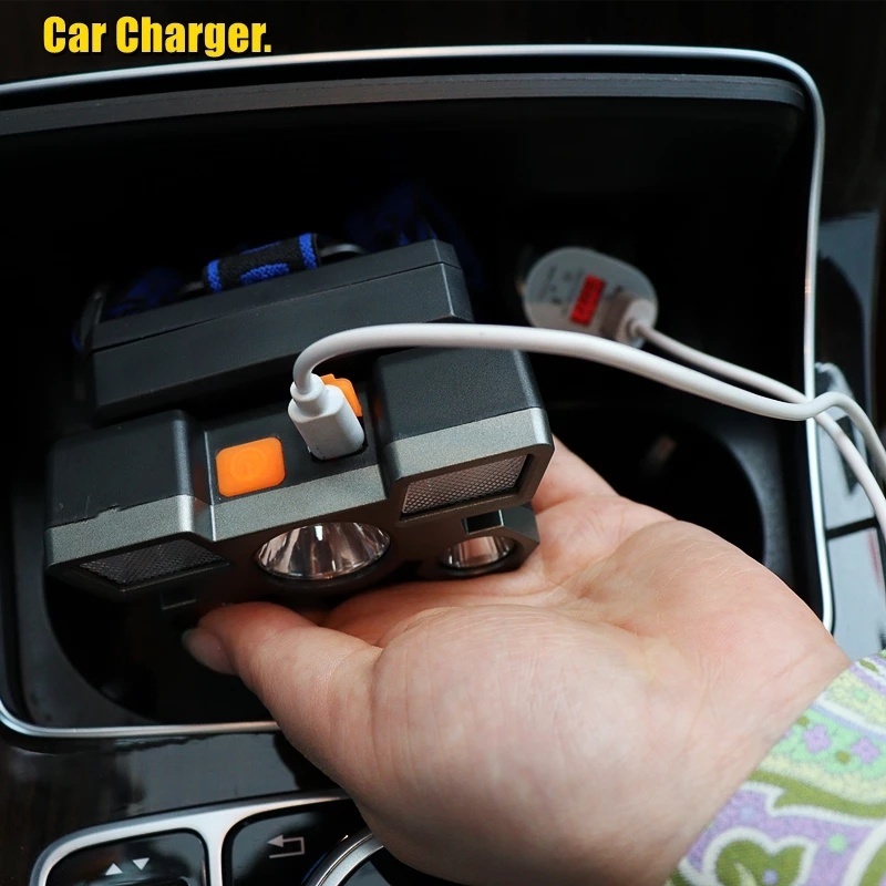 Lampu Senter Kepala 5 Led USB Rechargeable Portable Dengan Baterai Built-in Untuk Camping / Memancing