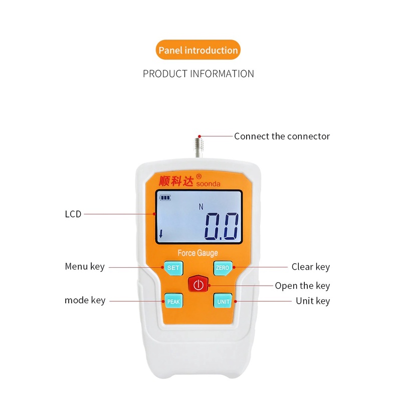 Alat Ukur Kekuatan Tarik Tekan Digital Spring Push Pull Force Gauge Portable SOONDA 500N 50kg 110Lb