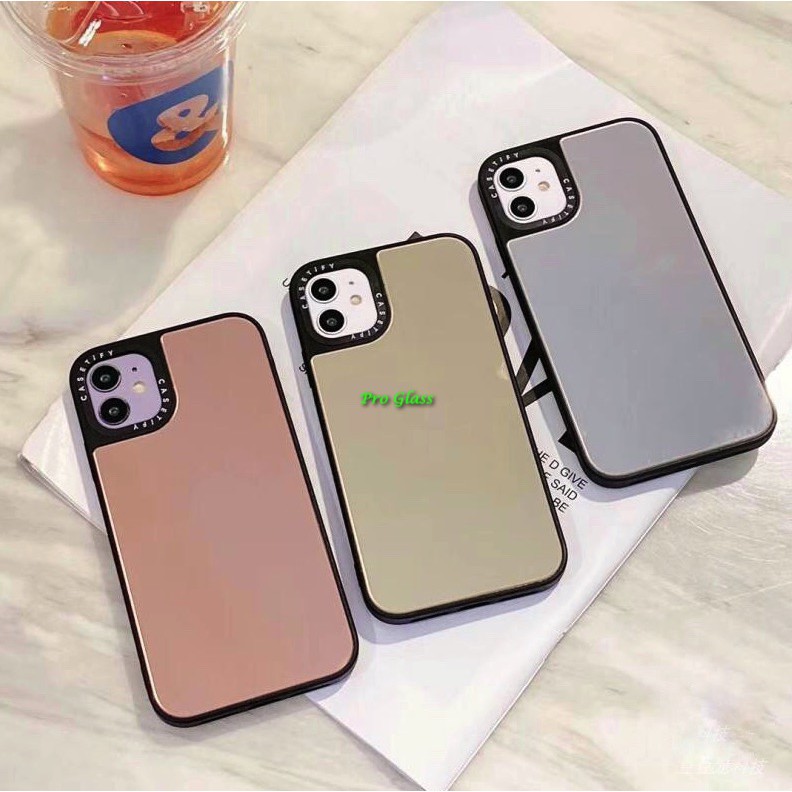 C120 Iphone 6 6+ 7 7+ 8 8+ XR X XS XS MAX Casetify Mirror Glass Case Cermin Kaca Casing Silicone