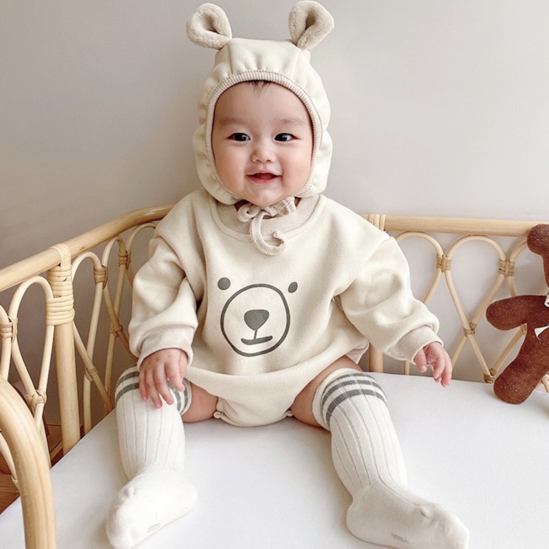 Bear romper in choco and cream