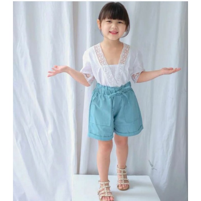 Gempita Shortpants Celana Pendek Anak Perempuan Usia 2 3 4 5 6 Tahun Bahan Katun Linen Warna Piolos Bertali