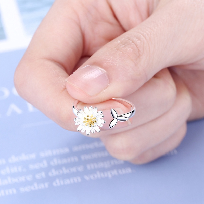 Cincin S925 Silver Gold-Plated Desain Bunga Daisy Gaya Korea Untuk Wanita