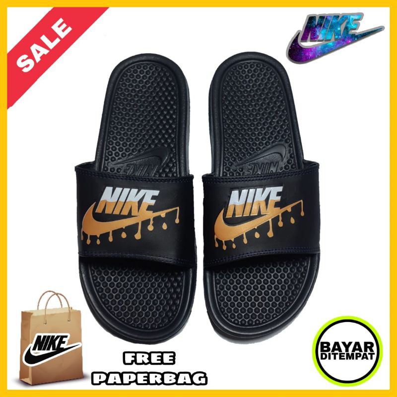  SANDAL  NIKE  BENASSI JDI HITAM GOLD PUTIH  SENDAL PRIA SLIP 