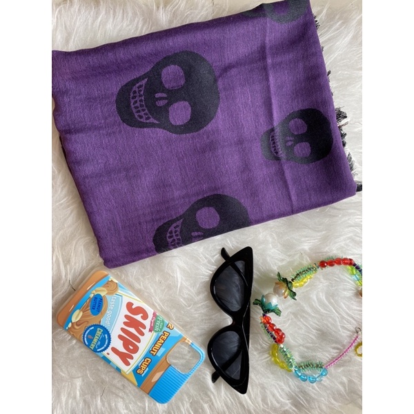 pashmina skull / shawl skull / scarf skull / pashmina motif tengkorak / Mr. Skull Sutra Dark Purple