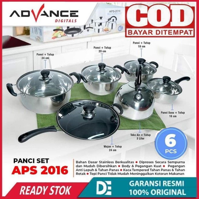 Panci Set Stainles Steel Advance 6 Pcs APS 2016 1SET Dengan Tutup Kaca(1SET ISI 6PCS)22