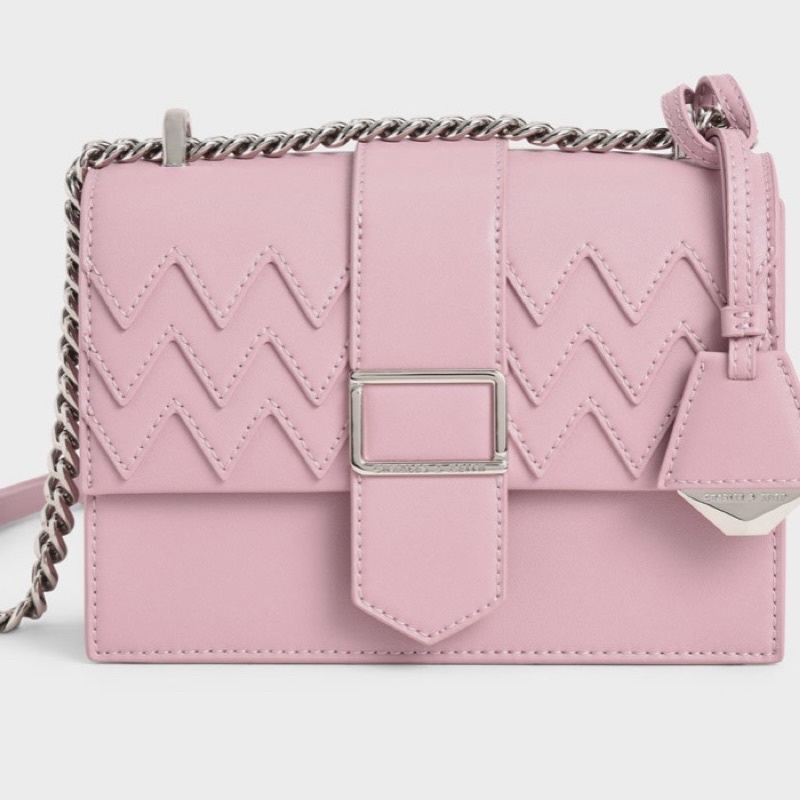 charles and keith bag original metalic buckle sling bag pink
