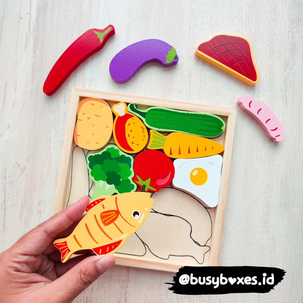 [busyboxes.id] Mainan Edukasi Pretend Play Masak-masakan bahan masakan puzzle kayu chunky puzzle