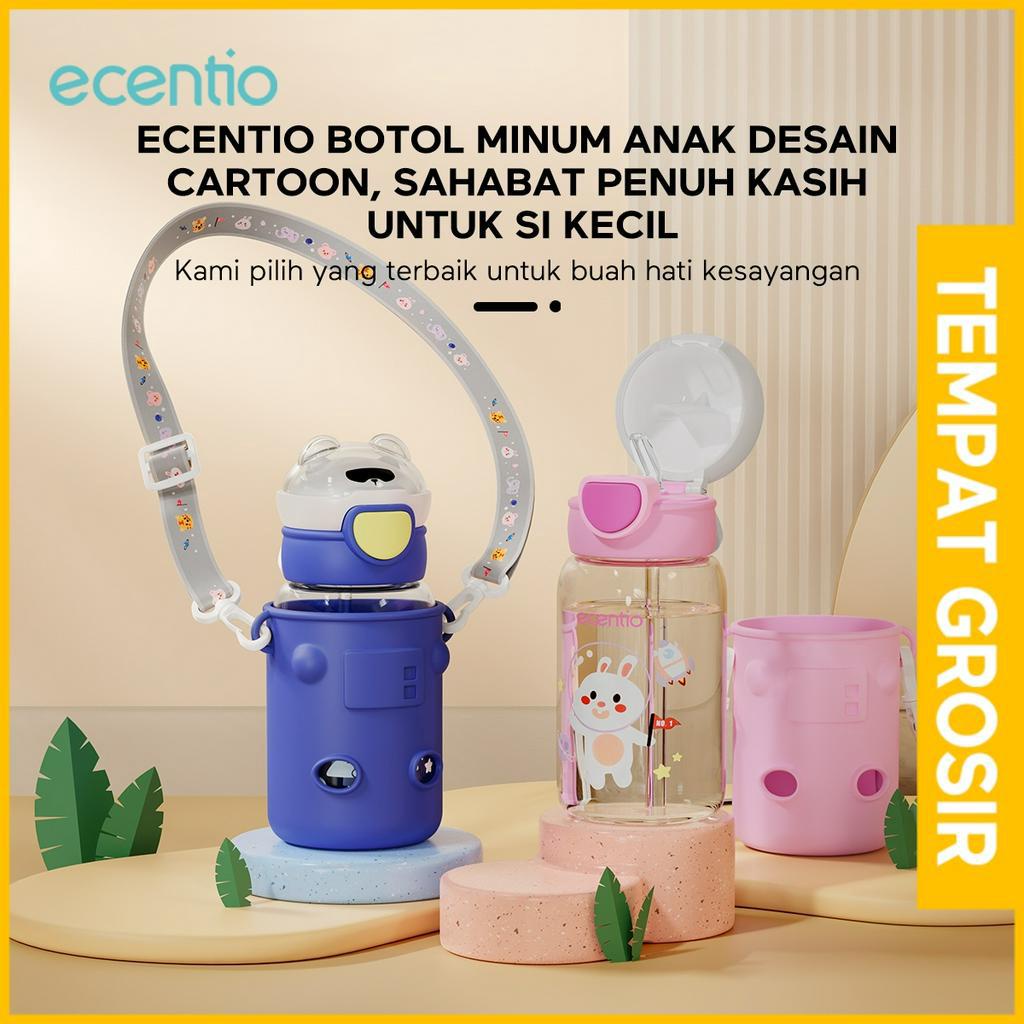 ecentio tumbler minum anak sedotan 600ml dan tas silikon portable/botol minum Anti Bocor Tahan Jatuh/BPA Free