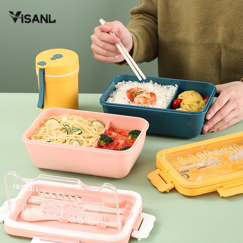 Kotak Tempat Makan / Lunch Box / Bpa Free / Jerami Gandum / Bento Set Siang Bahan Jerami Pegangan