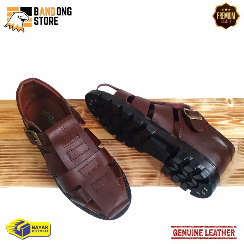 sandal brongsong pria kulit sandal sepatu tali kulit sandal sepatu kulit asli sandal kasual pria berlubang kulit asli