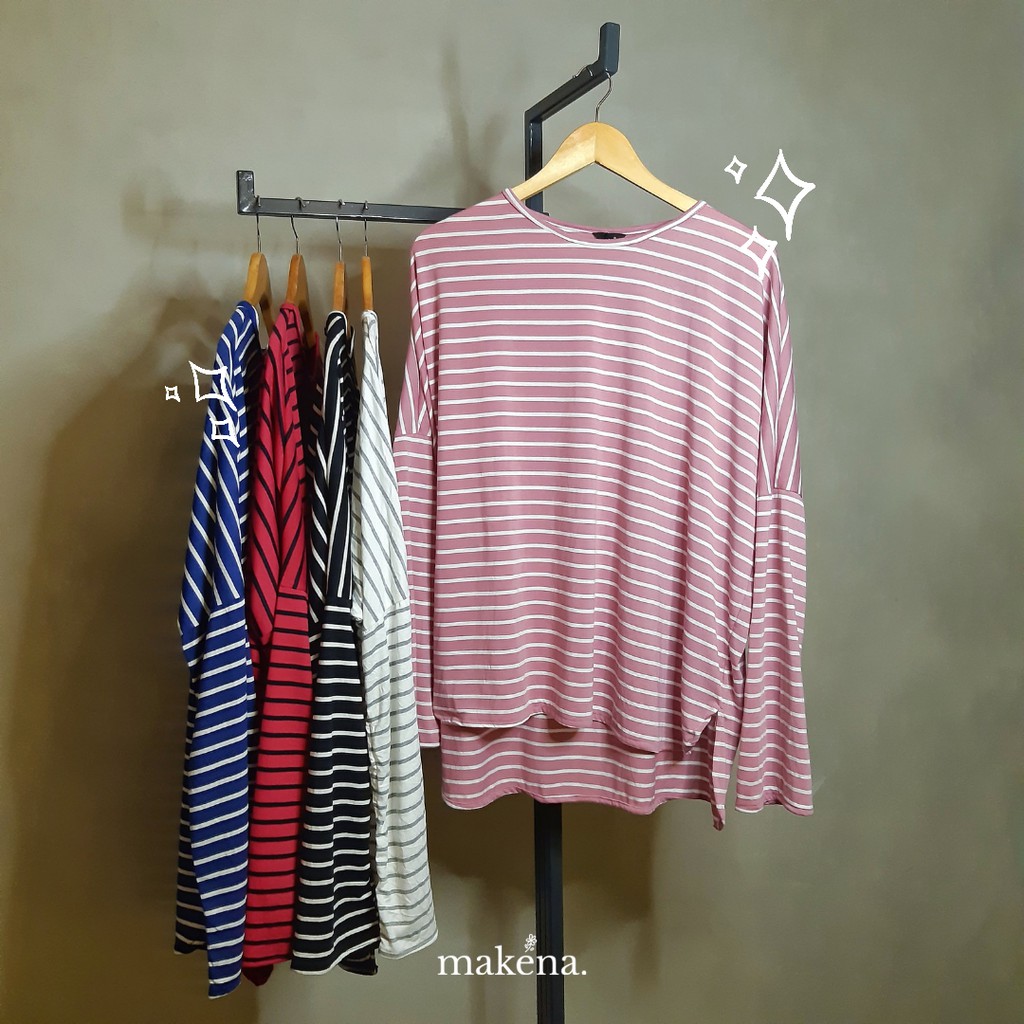 Oversized Stripe Tee / Kaos Wanita Lengan Panjang / Kaos Oversize Wanita / Kaos Oversize Korea
