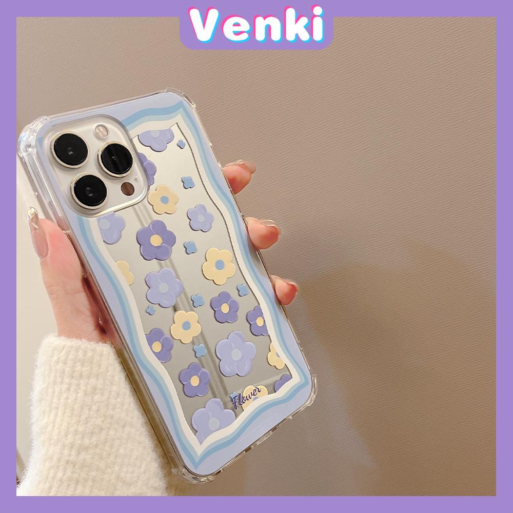 iPhone Case Acrylic HD Mirror Laser Airbag Shockproof Protection Camera Cute Blue Flowers Compatible For iPhone 11 iPhone 13 Pro Max iPhone 12 Pro Max iPhone 7 Plus iPhone xr xs