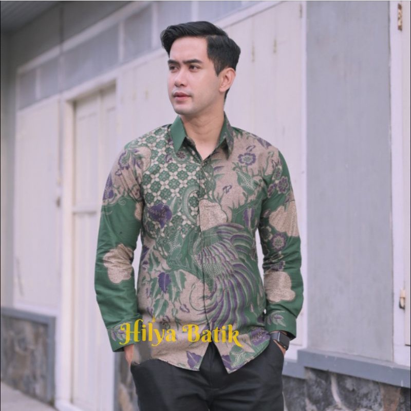 MERAK HIJAU LILAC kemeja batik pria slimfit lengan panjang terlaris bahan katun premium halus full furing original