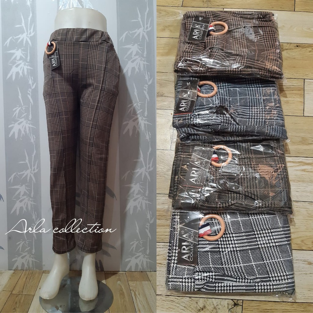 CELANA CREP MOTIF KOTAK TALI // LUNA PANTS KOTAK PANJANG