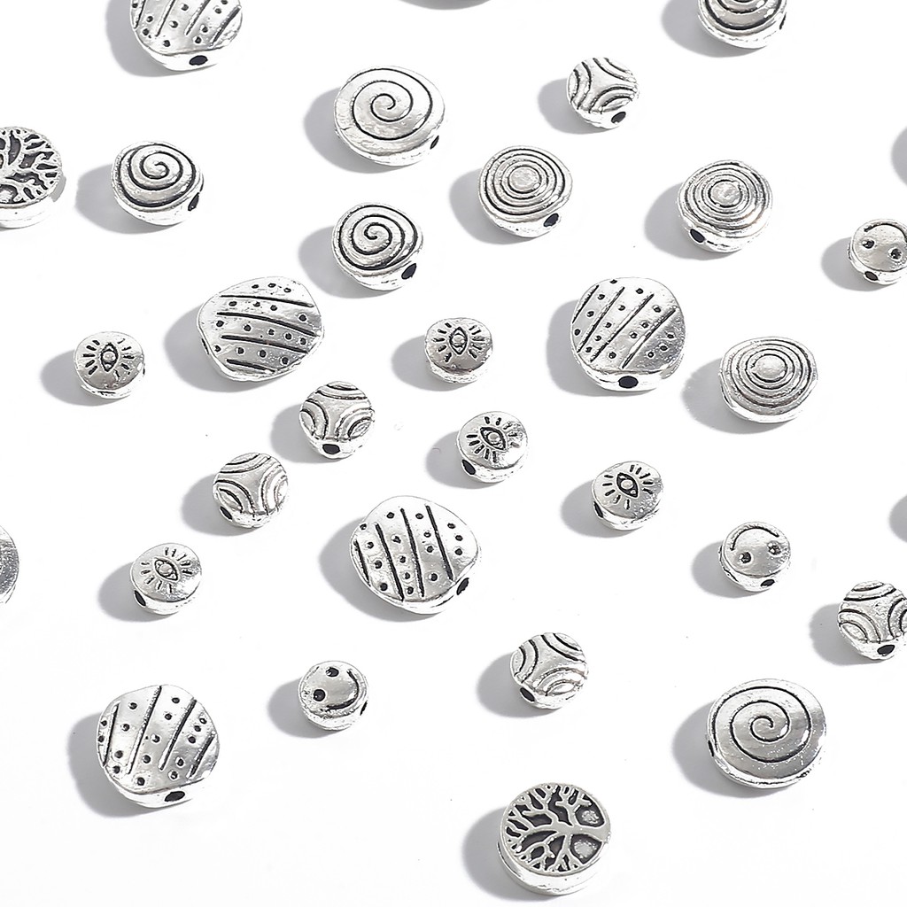 Antique Silver Alloy  flat round bead Shape Sided for DIY Bracelet Jewelry Making Findings