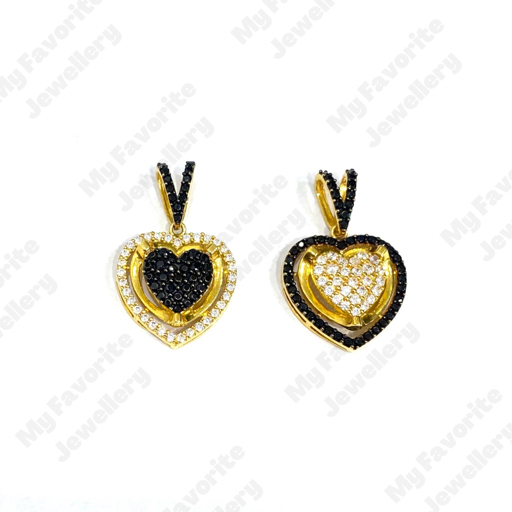 Liontin Hati Hitam Putih Emas Asli Kadar 875