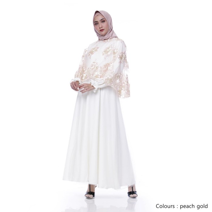 PREMIUM GAMIS PESTA ORIGINAL | JASMINE MAXI DRESS GOLD| DRESS BRUKAT PRADA ORI - PEACH GOLD
