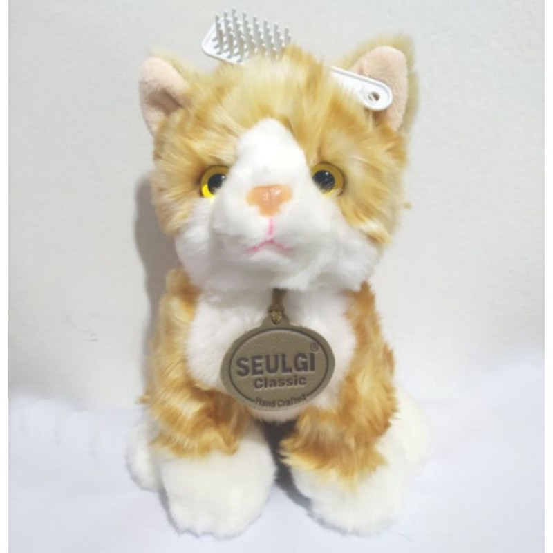 Boneka Kucing Duduk Abu Kuning | Boneka Kucing Sisir Boneka Kucing Kuning Abu