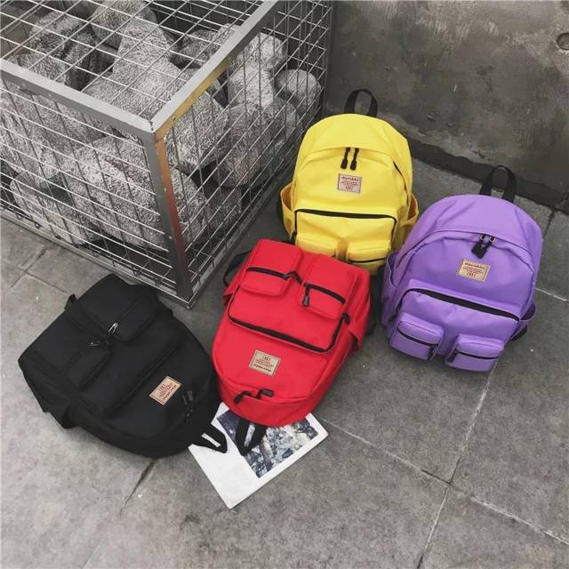 Tas Ransel Pria Backpack Sekolah Kuliah Polyester Hitam Putih