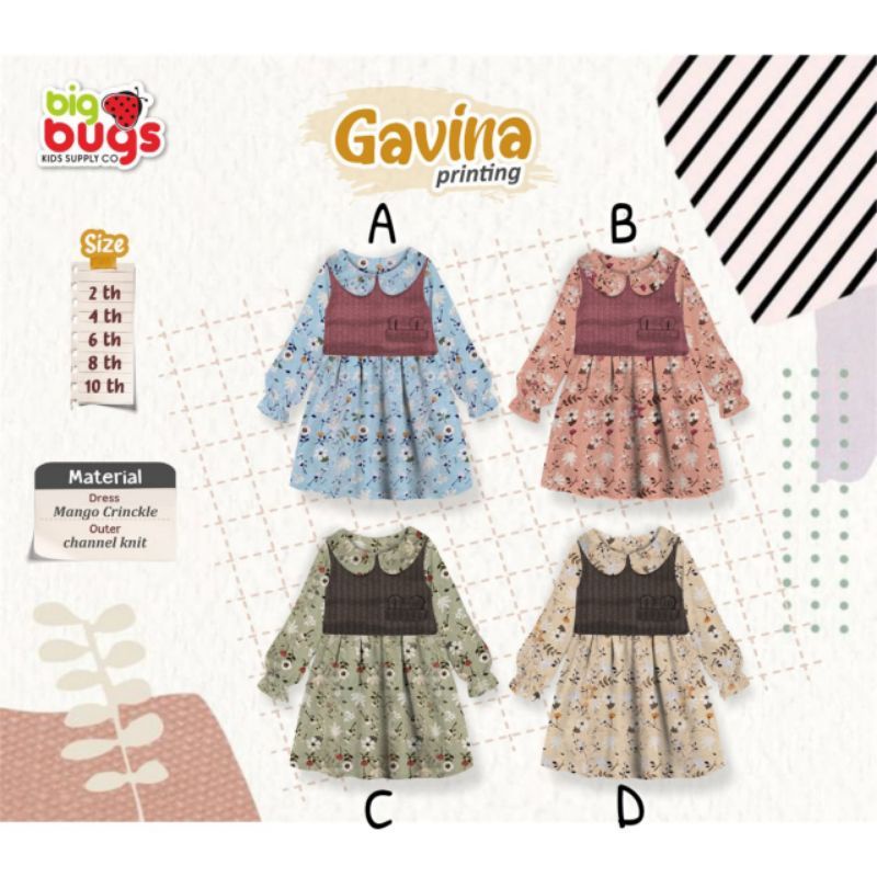 READY  TERLARIS Dress Anak Gavina Printing by Big Bugs Usia 2 4 Tahun