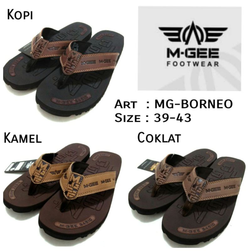 SANDAL JAPIT DEWASA PRIA TERBARU M-GEE ORIGINAL MG BORNEO KOPI KAMEL COKLAT SIZE 39-43