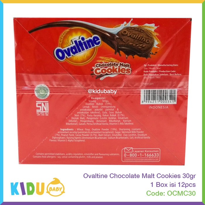 Biskuit Ovaltine Chocolate Malt Cookies 24gr / 1 box isi 12 pcs x 24 gram