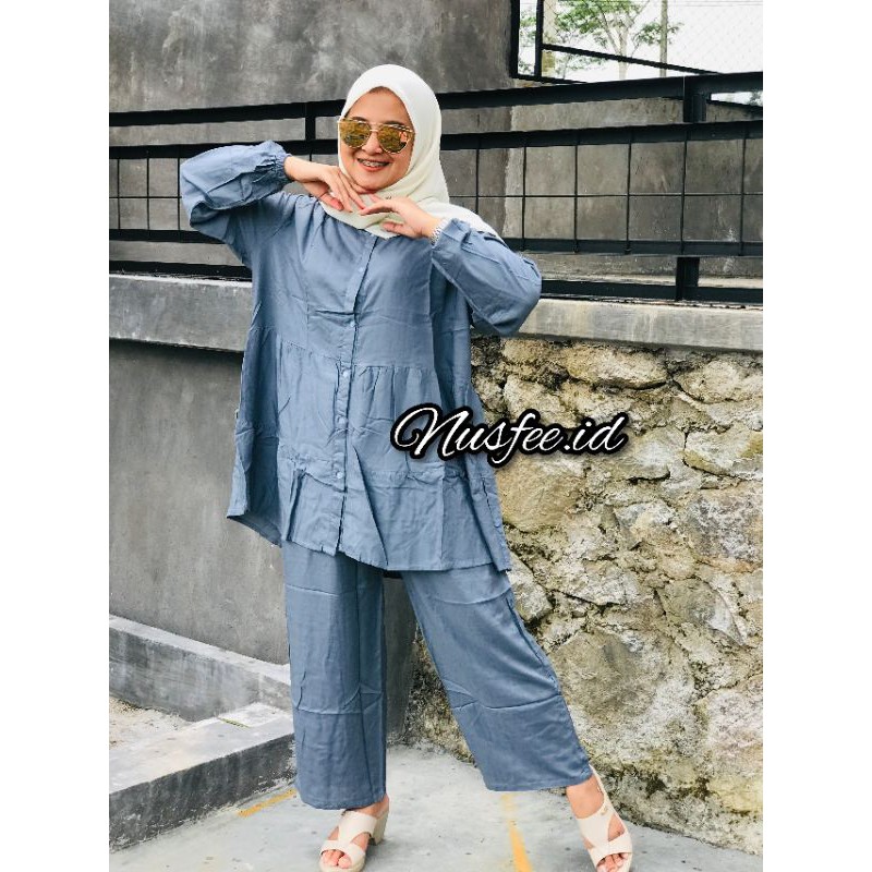 One set lilac rayon viscose set polos jumbo XXL/Set rayon polos LD 120cm / pajamas polos Army Hitam