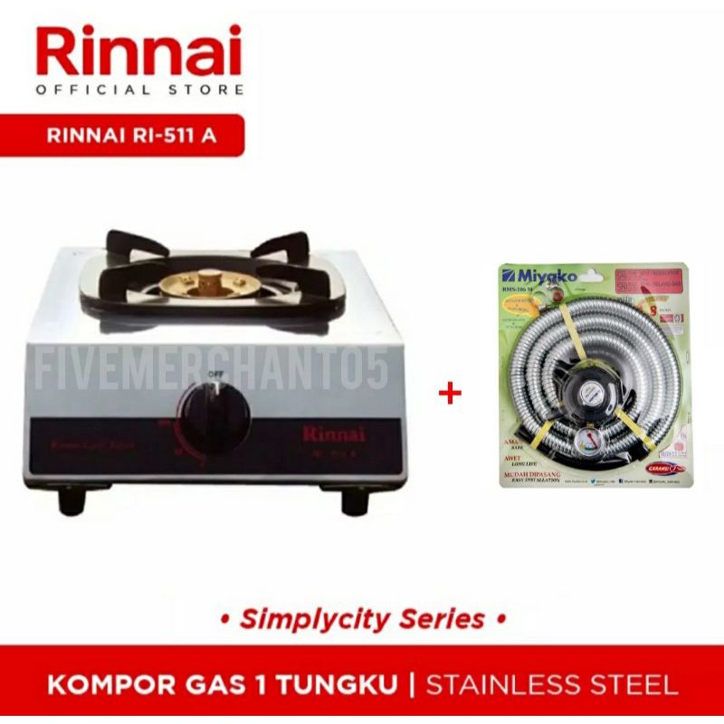 Kompor Gas 1 Tungku Rinnai RI 511 A Api Lilin Kompor Stainless Rinnai 511A Kompor Rinnai 1 Tungku