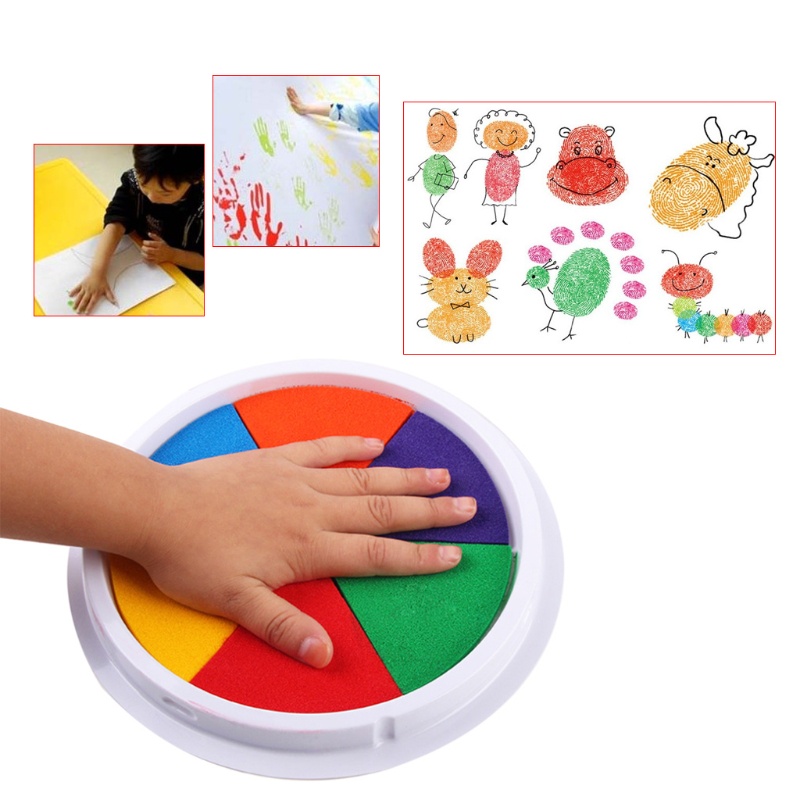 Mary 6warna Ink Pad Stamp DIY Finger Painting Craft Pembuatan Kartu Bulat Besar Untuk Anak-Anak