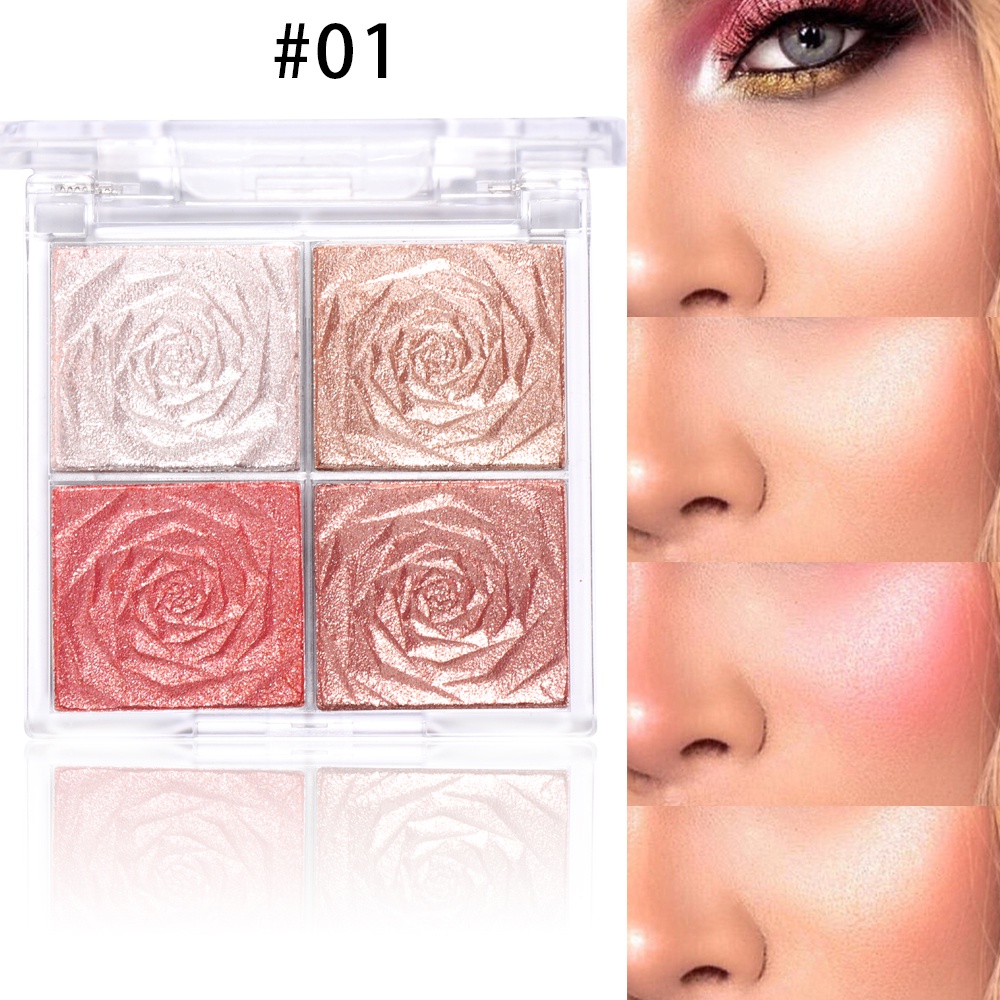 Glitter Four Highlighters CMAADU 4 Warna Colors Palette Bentuk Rose Waterproof Original