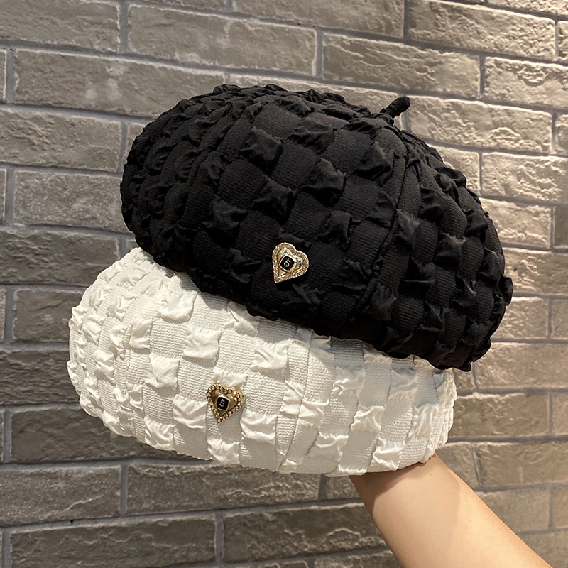 Topi Baret Motif Kotak-Kotak Gaya retro Untuk Wanita