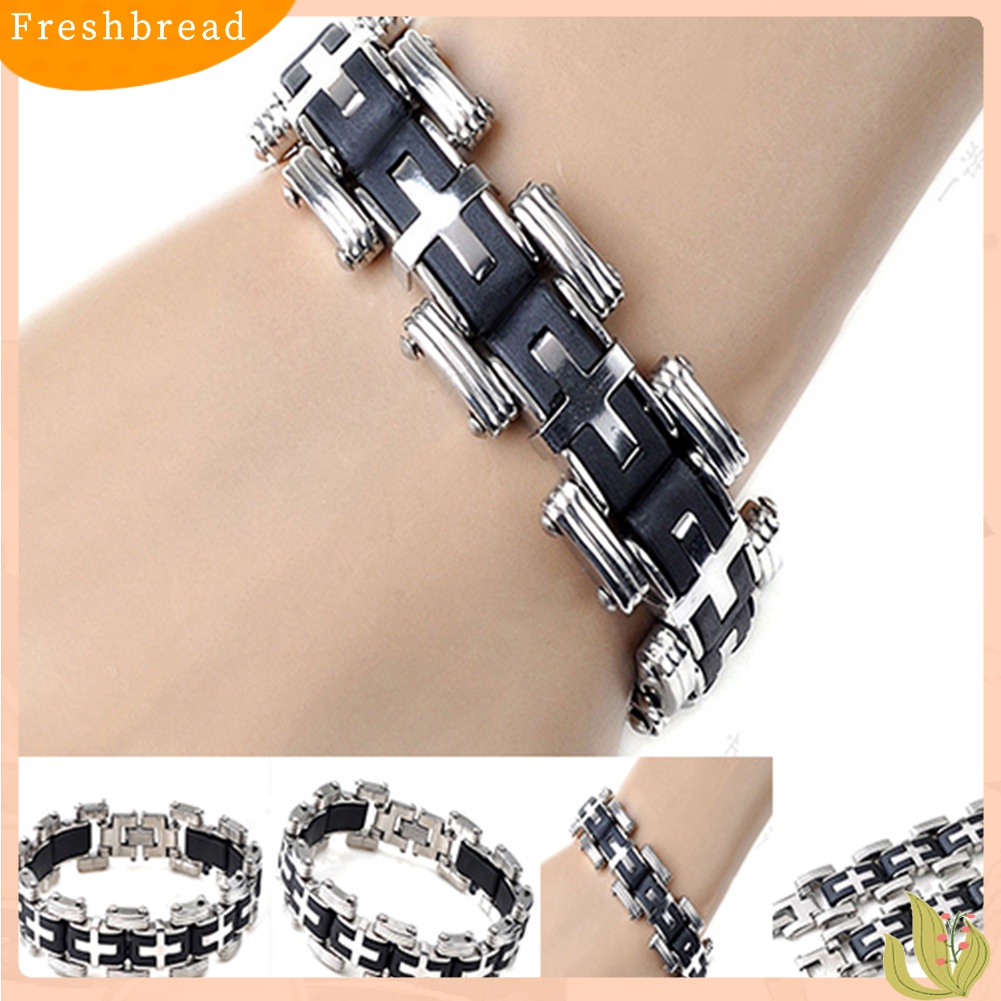 Terlaris Men's Fashion Punk Style Cross Stainles Steel Silicone Bracelet Bangle Wristband