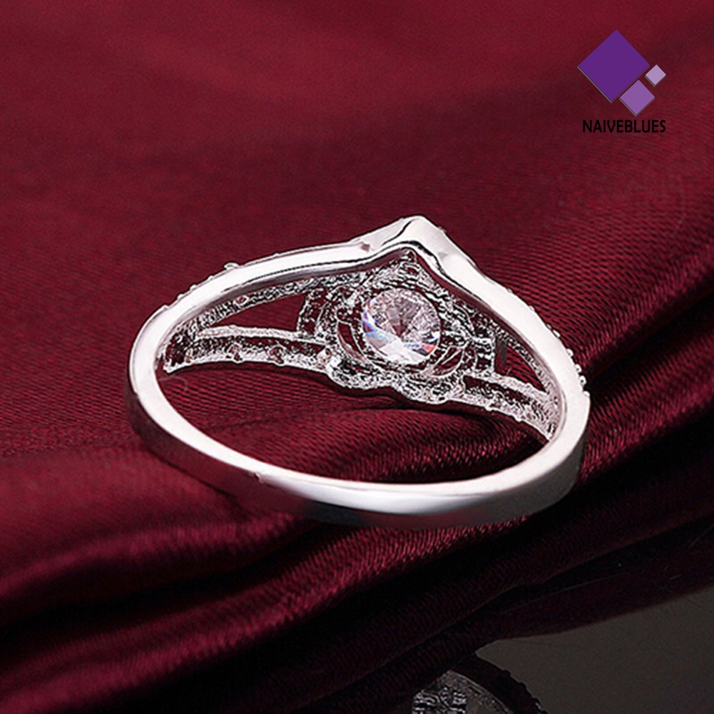 Cincin Sterling Silver 925 Bentuk Hati Aksen Kristal Untuk Wanita