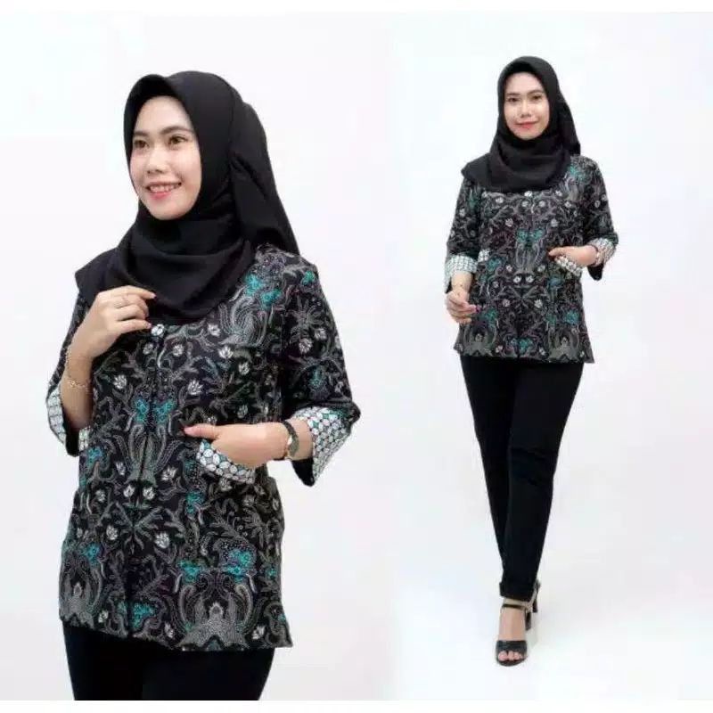 tey-17 Batik Wanita ASJ SA HRB026 Kenongo Kemeja Tosca Pendek-Tile KL Merah