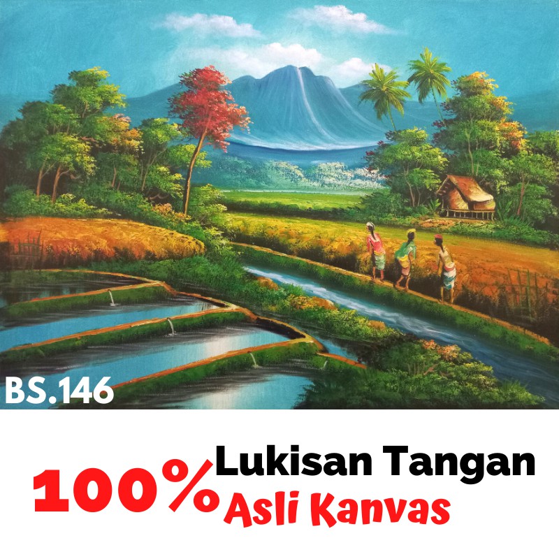 Lukisan Sawah Cat Minyak Dekorasi Ruang Tamu Hiasan Dinding Lukisan Pemandangan Pajangan Lukisan