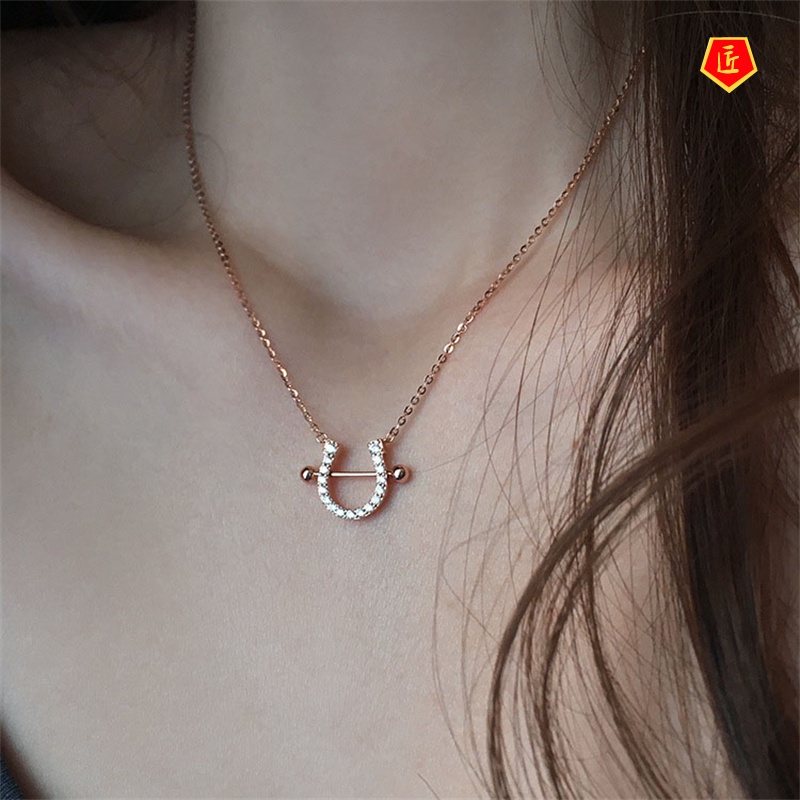 [Ready Stock]S925 Silver Horseshoe Necklace Women's Design Simple Temperament