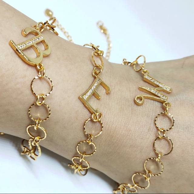 Fifi Fashion Gelang Tangan Huruf Abjad Inisial RING Ukir GOLD Perhiasan Wanita Trend Artis 19#