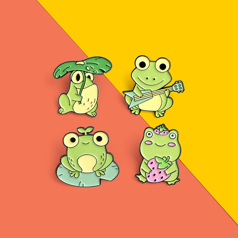 Pin Bros Enamel Bentuk Kartun Katak Daun Teratai Untuk Hadiah Anak