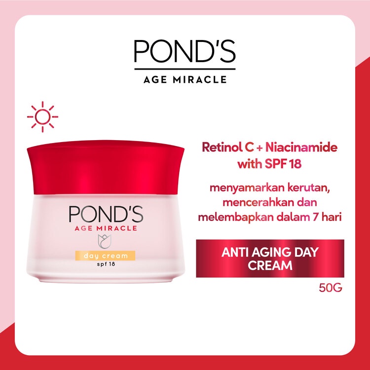 Ponds Age Miracle Day Cream Moisturizer Anti Aging+Glowing With Retinol &amp; Spf18 50G