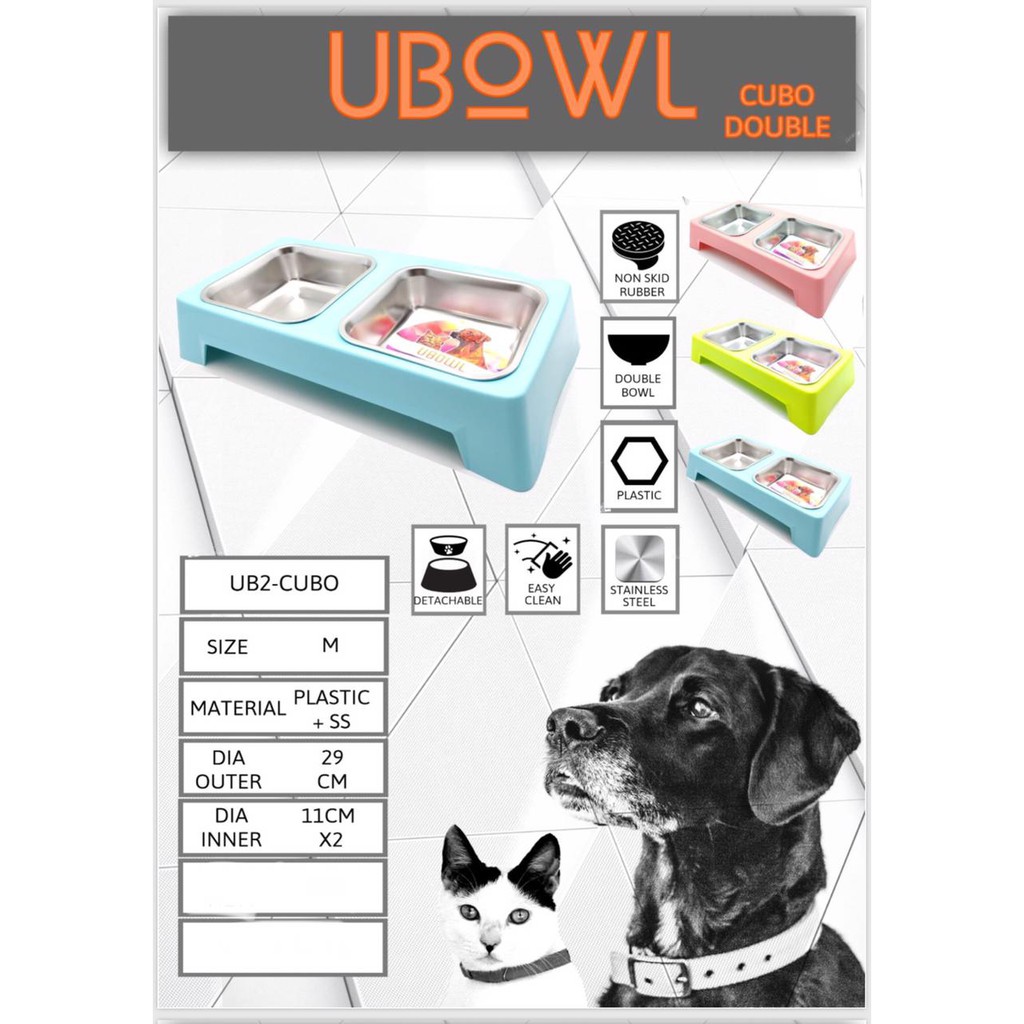 UBOWL Cubo Double Tempat Makan Minum Kucing Anjing Plastik Stainless