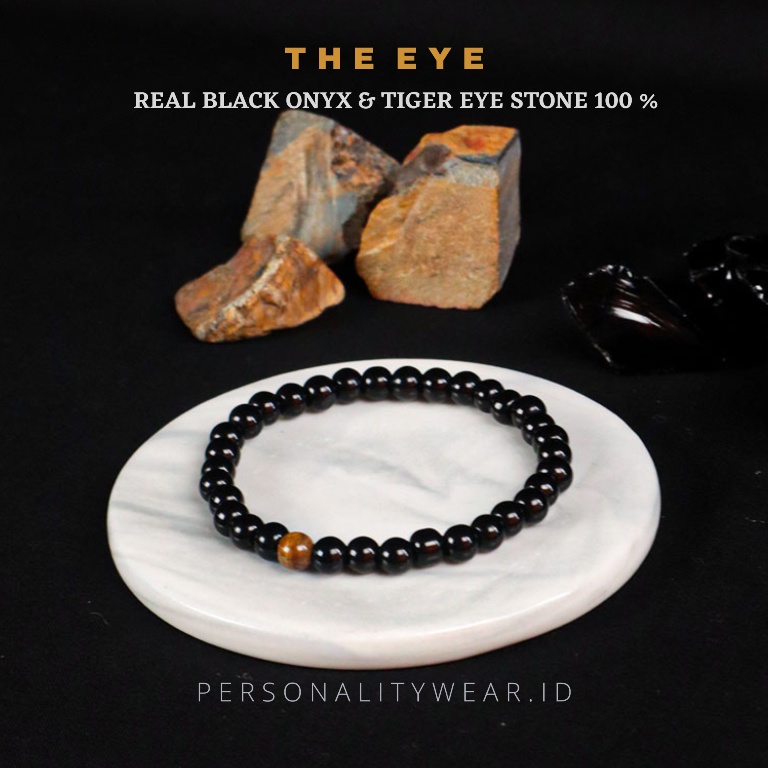 Gelang Tasbih Batu Permata Kristal Black Onyx Tiger Eye ASLI Alam Natural ORIGINAL - THE Eye