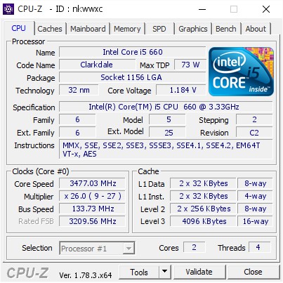 Processor intel Core I5 660 3.33 GHz LGA 1156