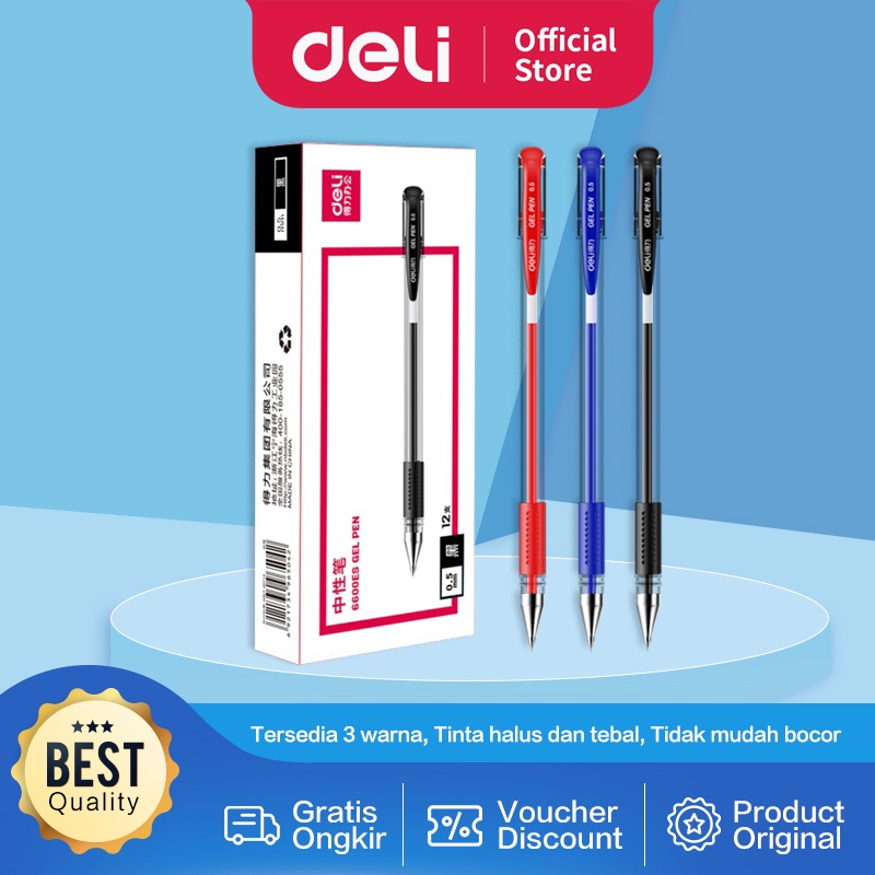 

Deli Gel Pen 12pcs/Box, Tulisan Extra Halus dan Nyaman Dipakai 6600ES